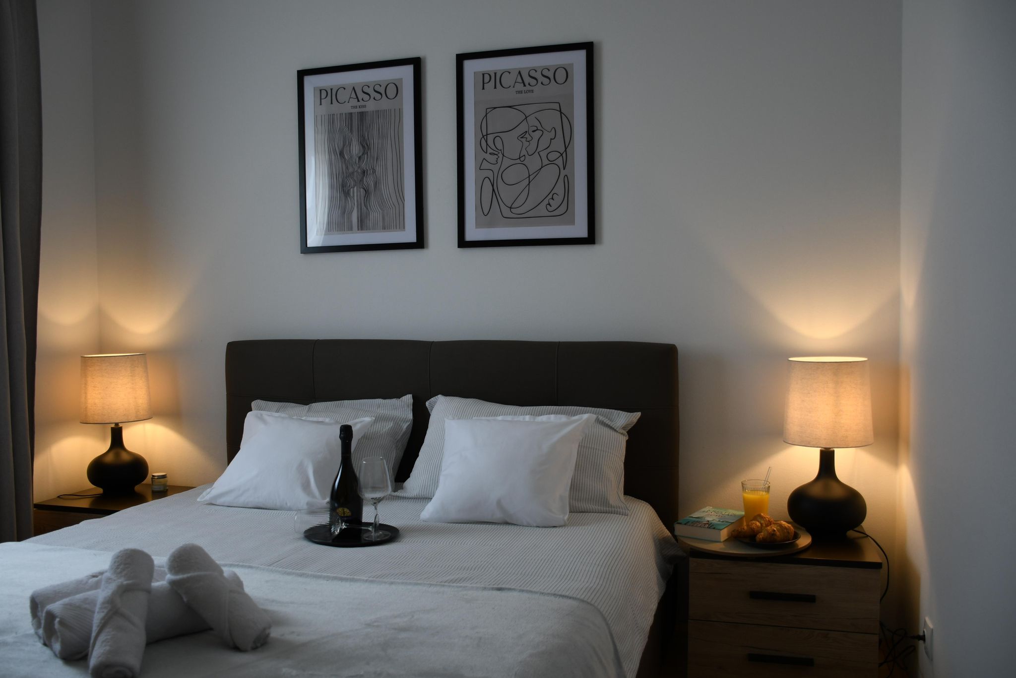 Bedroom with warm lighting